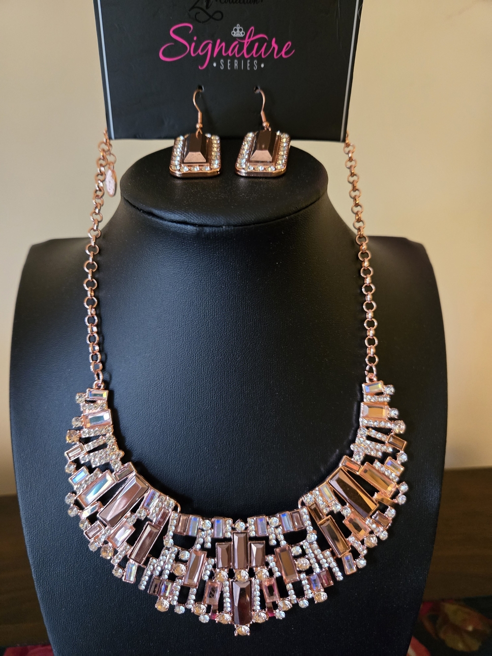 Rose Gold Statement Necklace and Earring Set